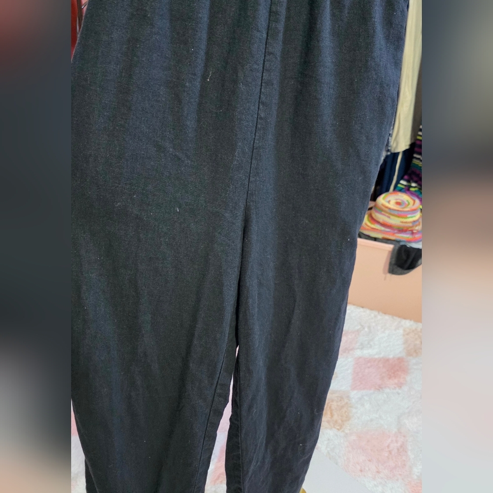 Tahari Black V-Neck Linen Wide-Leg Embroidered Jumpsuit Sz 6 - Picture 5 of 9